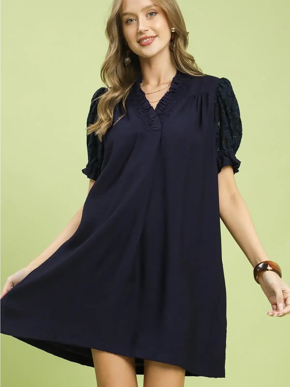Umgee Navy Blue Short Sleeve Mini Dress